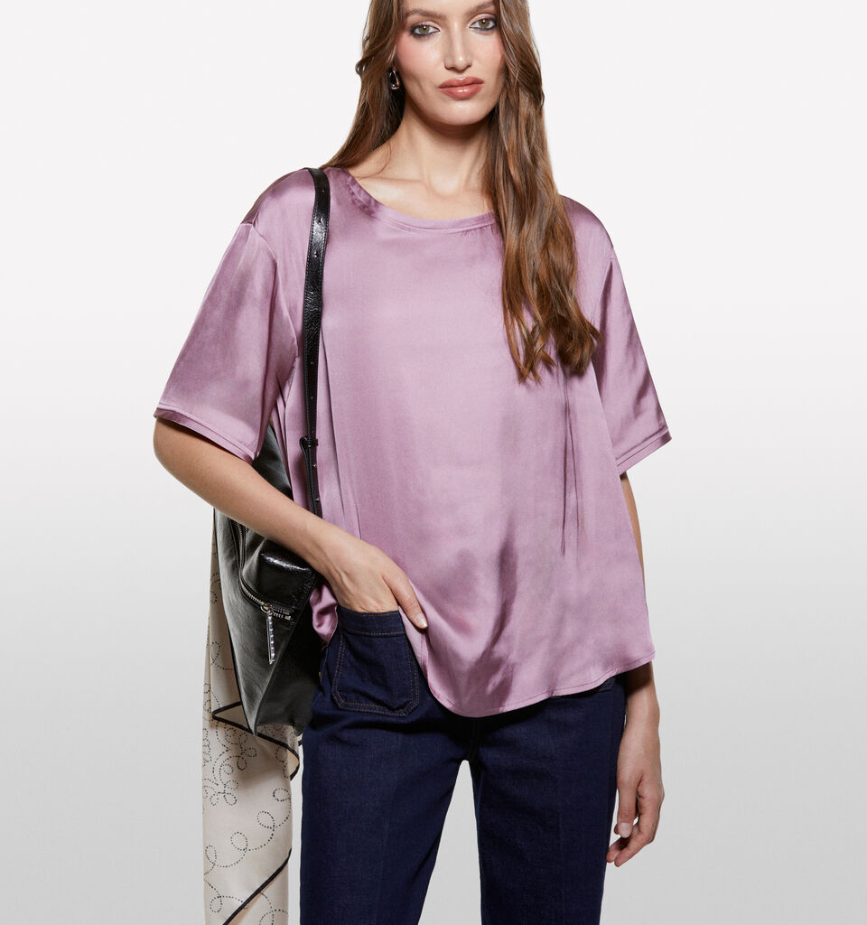 Mauve oversized satin blouse - women's blouses - Lilac | Sisley image number 3